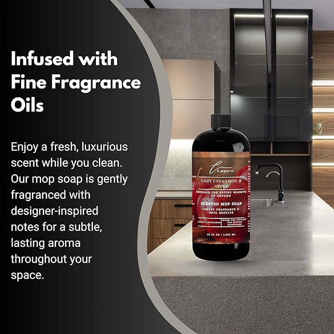 Luxury Floor Cleaner, Scented Mop Soap Concentrate | Hard Floor Cleaner for Tile, Vinyl, Laminate, LVP & Sealed Hardwood | Low-Foam, Streak-Free | 36 oz | Cozy Apple & Cinnamon