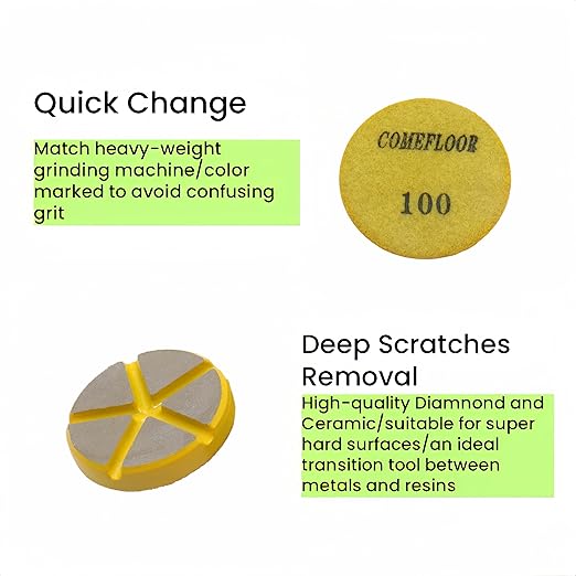 Hybrid Ceramic Transitional Diamond Polishing Pucks for Concrete Terrazzo Floor, 3 Inch Hook and Loop Aggressive Floor Grinding Discs, 100# 3PCS