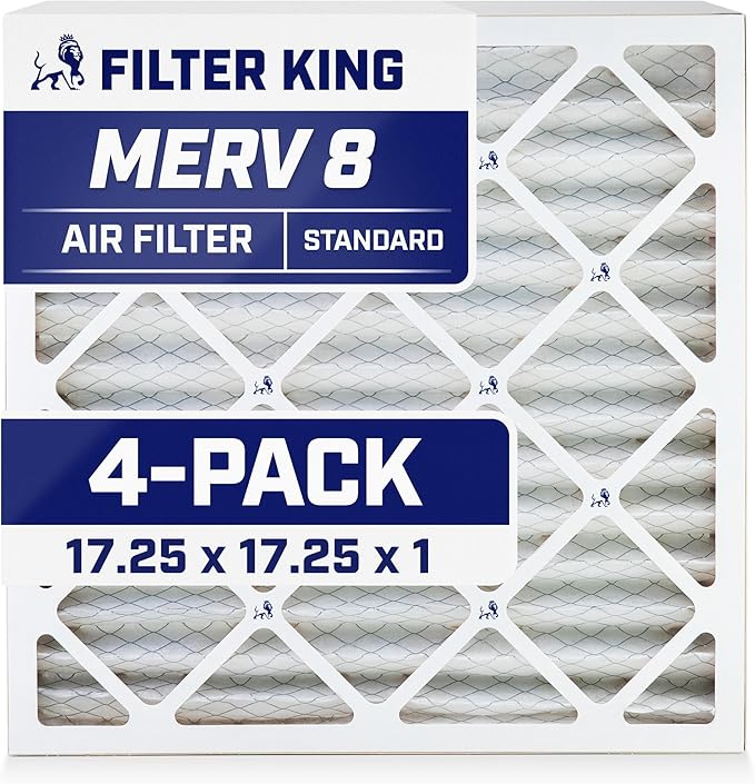 Filter King 17.25x17.25x1 Air Filter | 4-PACK | MERV 8 HVAC Pleated A/C Furnace Filters | MADE IN USA | Actual Size: 17.25 x 17.25 x .75"