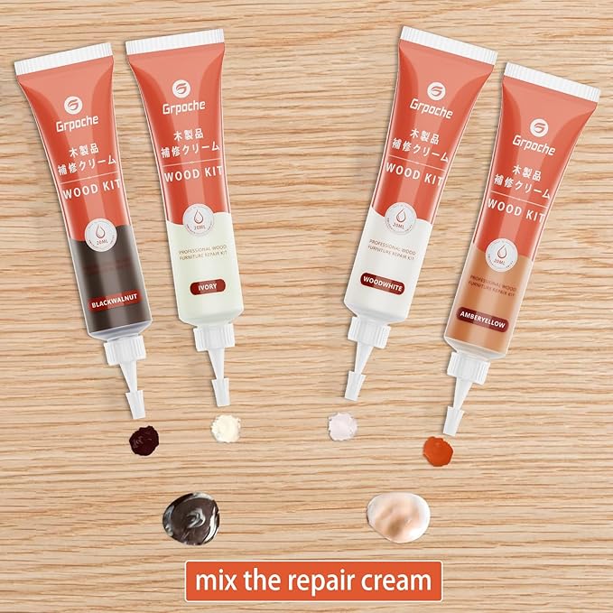 Wood Furniture Repair Kit, 12 Colors Wood Fillers Hardwood Laminate Floor Repair Kit Touch Up Paint Repair Scratch, Cracks, Stains, Discoloration for Furniture, Door, Cabinet, Floor, Table Surface