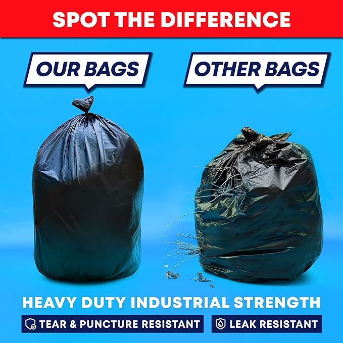 Tasker 95-96 Gallon Trash Bags Heavy Duty 2 Mil Contractor (Value-Pack 25 Bags w/Ties) Extra Large Contractor Trash Bags 90-100 Gallon Garbage Bags