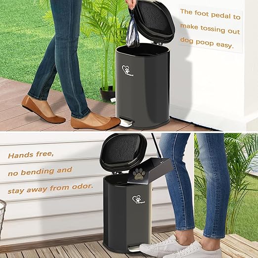 Dog Poop Trash Can, 18L/4.76 Gal Stainless Steel Kitchen Garbage Can, Recycling or Waste Bin, Soft Close, Step-On Pedal, Removable Inner Bucket & Free Waste Bags (Trash Can for Outdoors)