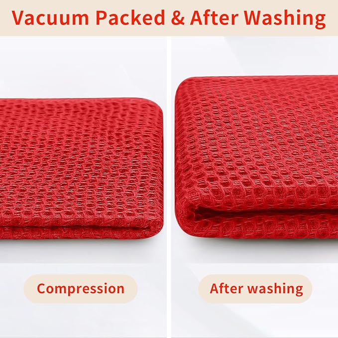 Homaxy 100% Cotton Kitchen Towels and Dishcloths Set, 12 x 12 Inches and 13 x 28 Inches, Set of 16 Bulk Kitchen Towels Set, Ultra Soft Absorbent Dish Cloths for Washing Dishes, Red