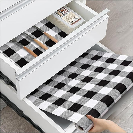 Drawer and Shelf Liner, Non-Slip Kitchen Cabinet Liners Non-Adhesive Thick Strong Grip Waterproof Washable Mats Protect Dresser Shelves Cupboard Bathroom Cabinets, Buffalo Plaid, 18 in X 10 FT