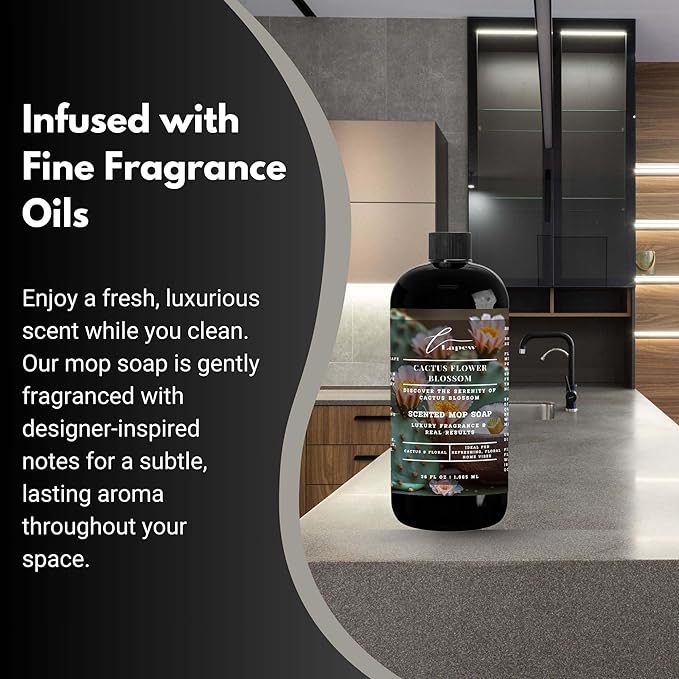 Luxury Floor Cleaner, Scented Mop Soap Concentrate | Hard Floor Cleaner for Tile, Vinyl, Laminate, LVP & Sealed Hardwood | Low-Foam, Streak-Free | 36 oz | Cactus Flower Blossom