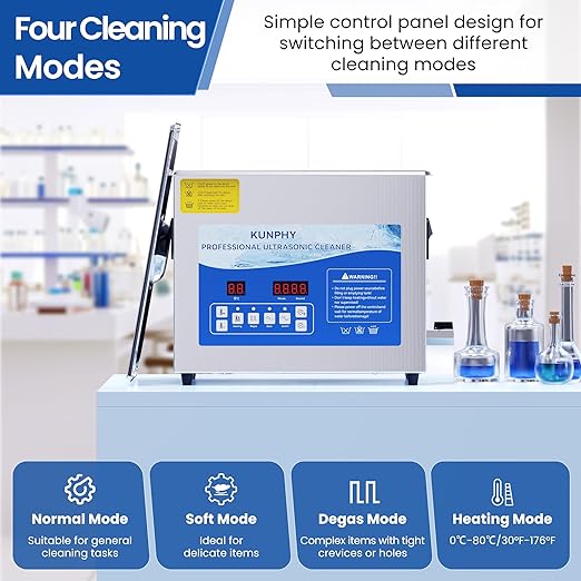 KUNPHY Ultrasonic Cleaner, 7L(1.85 gal) 40kHz Jewelry Cleaner Ultrasonic Machine with Heater, Degas & Timer, Stainless Steel Industrial Sonic Cleaner for Jewelry, Dentures, Glasses, Parts
