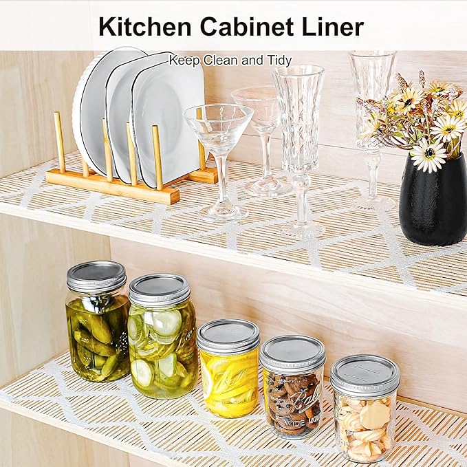 Drawer and Shelf Liner for Kitchen Cabinet,Non-Adhesive Cabinet Liner 24in x 20FT,Waterproof Shelf Paper Non-Slip Mats Cupboard Liners Contact Protect Dresser/Shelves/Table-Brown Stripes