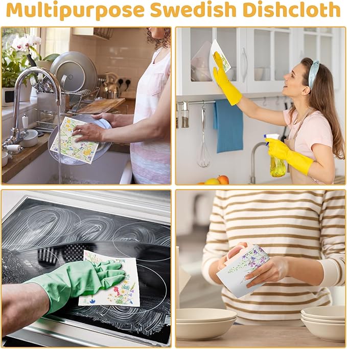 Needbrock 6 Pack Swedish Dishcloths for Kitchen, Absorbent Dish Cloths Swedish Rags Dish Towels with Adhesive Clips, Reusable Paper Towels No Odor for Cleaning Kitchen Valentines Gifts for Women