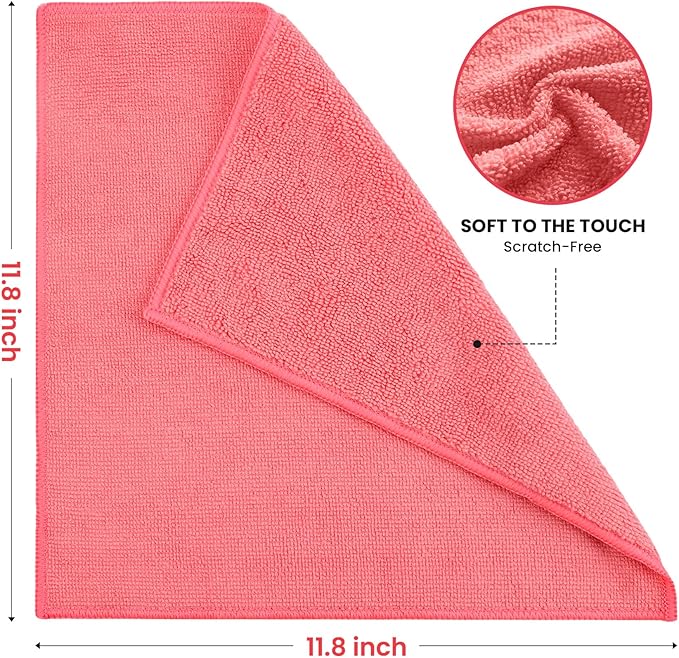 Microfiber Cleaning Cloth, 12 Pack Assorted Color Cleaning Rags for Housekeeping, Colorful Reusable Microfiber Towels for Car, Kitchen, Bathroom and Household Cleaning Supplies, 11.8"X11.8"