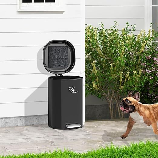 Dog Poop Trash Can, 18L/4.76 Gal Stainless Steel Kitchen Garbage Can, Recycling or Waste Bin, Soft Close, Step-On Pedal, Removable Inner Bucket & Free Waste Bags (Trash Can for Outdoors)