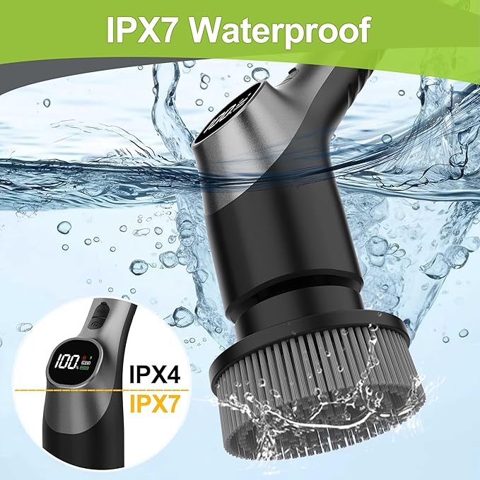 WKY-Electric Spin Scrubber - Upgraded 12-in-1 IPX7 Waterproof Shower Scrubber, Retractable Handle & 2-Speed for Toilet, Bathroom, Bathtub, Tile Floors Black
