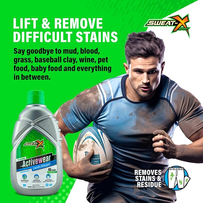 SWEAT X Original Activewear Laundry Detergent Liquid - Natural Washing Detergent for Activewear & Gym Clothes - Non Toxic Laundry Detergent for Sensitive Skin - Concentrated, 45 Loads (1 Bottle)