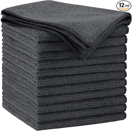AIDEA Microfiber Cleaning Cloth Grey 12PK, Microfiber Towels for Cars, Premium Car Cloths, Dusting Cloth Lint Free Cleaning Rags for SUVs, House, Kitchen, Window, Workshops,11.5×11.5"