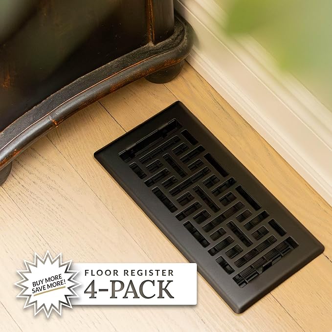 Decor Grates (4-Pack) Oriental Floor Register, 4x10 Inches, Textured Black (AJH410-BLK)