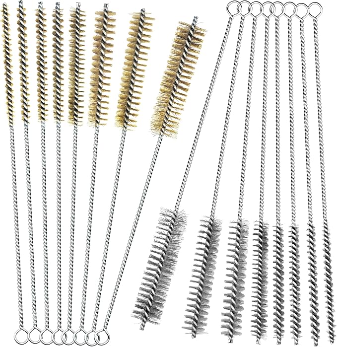 16Pcs Stainless Steel & Brass Wire Tube Brushes Bottle Brush Set,12" Long Wire Bore Brushes for Deep Cleaning Pipes,Tubes,Narrow Spaces, Engine Parts, Home Brew(1/4"-1" Sizes)