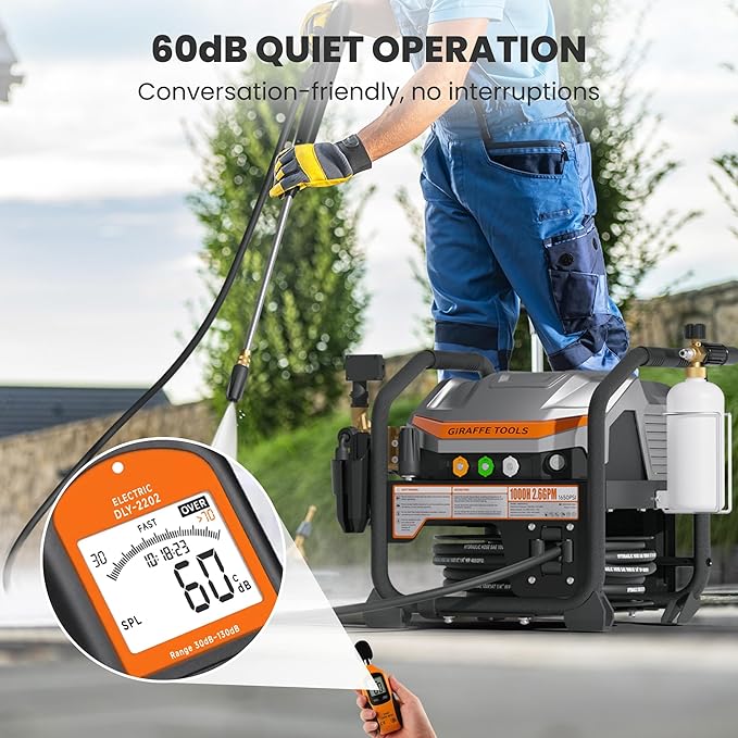 Giraffe Tools Crossfalls Retractable Pressure Washer Ultra, Features 1000H All-Copper Pump, Dual Wall/Floor Mount, Brushless Motor, 60dB Low Noise, High Efficiency Cleaning Machine