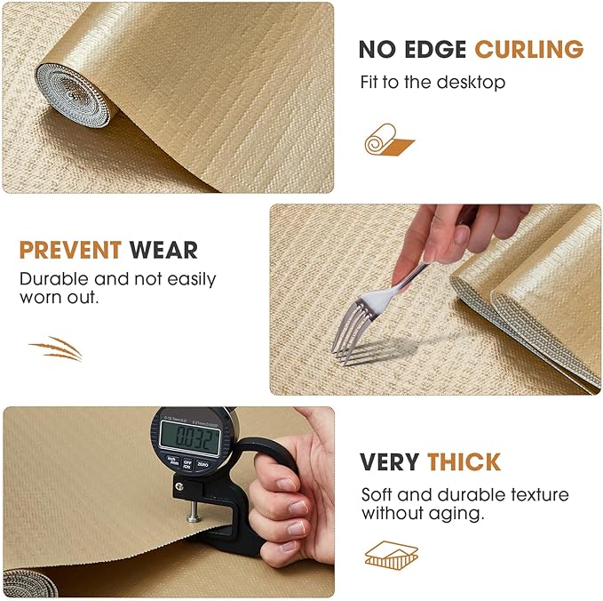 Drawer and Shelf Liner, Non-Slip Kitchen Cabinet Liners Non-Adhesive Thick Strong Grip Waterproof Washable Mats Protect Dresser Shelves Cupboard Bathroom Cabinets, Beige, 24 in X 20 FT