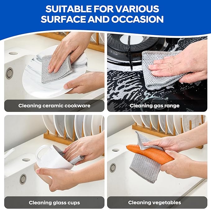 Non Scratch Wire Dishcloths-Upgraded Multiple-Layer Steel Wool Dish Rags Multipurpose Wire Dishwashing Rags Quick-Dry Odor-Free Wire Cloth Cleaning Rags Home Essentials Tools Size (7.87 x 7.87)25 PC's