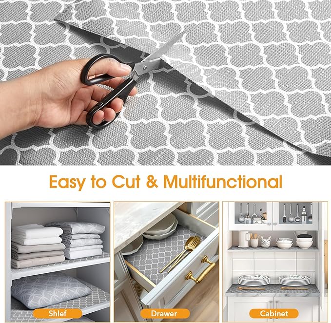 Shelf and Drawer Liner for Kitchen Cabinets Non-Adhesive, Strong Grip Non-Slip Thickened Cabinet Liners for Shelves, Waterproof Mats for Dresser Cupboard, Gray, 17 in x 20 Feet
