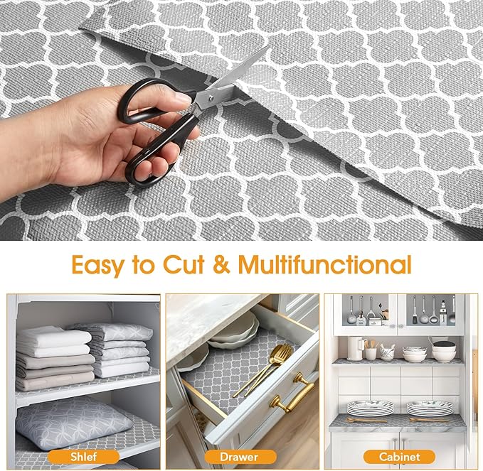 Shelf and Drawer Liner for Kitchen Cabinets Non-Adhesive, Strong Grip Non-Slip Thickened Cabinet Liners for Shelves, Waterproof Mats for Dresser Cupboard, Gray, 17 in x 30 Feet