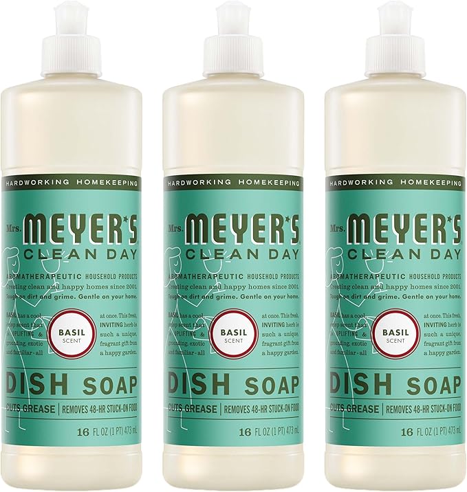MRS. MEYER'S CLEAN DAY Liquid Dish Soap, Basil, 16 fl. oz - Pack of 3