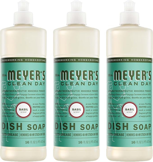 MRS. MEYER'S CLEAN DAY Liquid Dish Soap, Basil, 16 fl. oz - Pack of 3