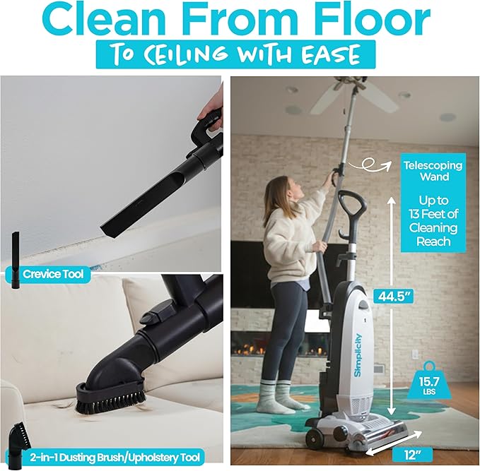 Simplicity Vacuums Allergy Upright Vacuum with Bags and Filter Set Bundle, Bagged Vacuum Cleaner with Certified Hepa Vacuum for Pet Hair, S20EZM