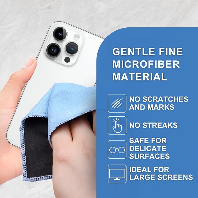 Eco-Fused Microfiber Cleaning Cloths - 5 Pack - Double-Sided Cleaning Cloths - Microfiber and Suede Cloth for Smartphones, LCD TV, Tablets, Laptop Screens, Camera Lenses (Blue & Grey - 5 Pack)