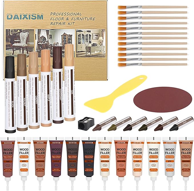 Furniture Repair Kit Wood Touch up Maker Restore Any Wood Furniture, Cover Surface Scratch for Wooden Floor Table, Filler Oak, Cabinet, Door, Veneer, Set of 39