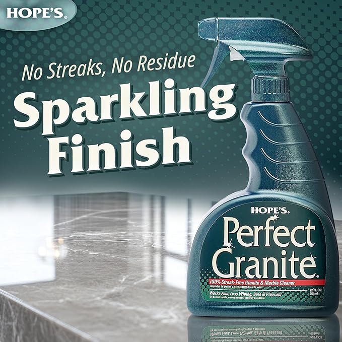HOPE'S Perfect Granite & Marble Countertop Cleaner, Stain Remover and Polish, Streak-Free, Ammonia-Free, 22 Ounce, Pack of 2