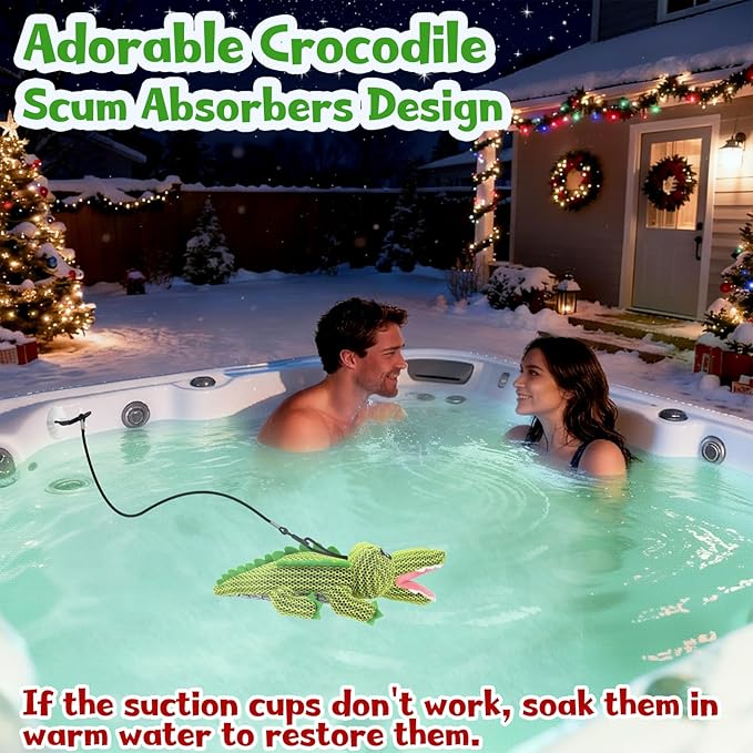 Crocodile Hot Tub Scum Absorber Reusable Washable Hot Tub Sponge Scum Absorber for Spa Hot Tub Oil Scum Absorber Hot Tub Accessories for Adults (1 Pack, Crocodile)