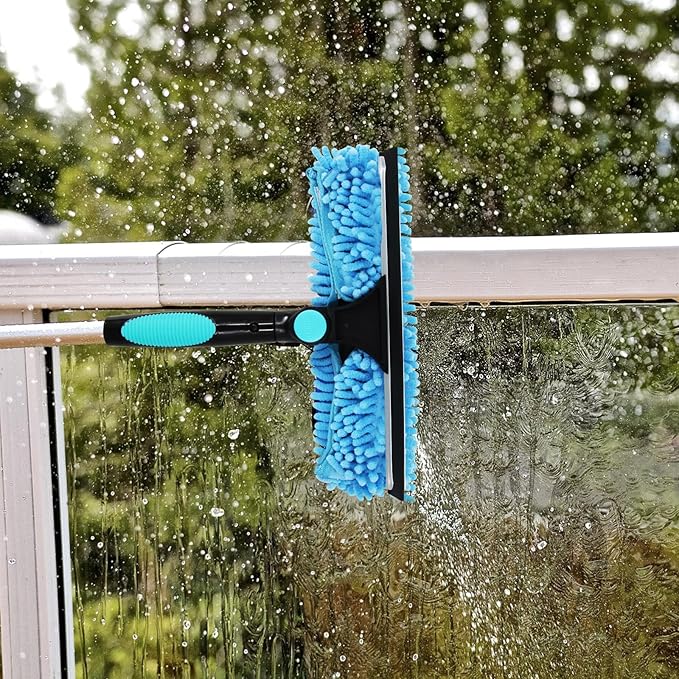 23FT High Reach Window Squeegee with Extension Pole, 2 in 1 Shower Squeegee for Glass Doors with 5-Stage 4-16.5 ft Telescoping Pole, Window Cleaner Tool for Shower Glass Home Car