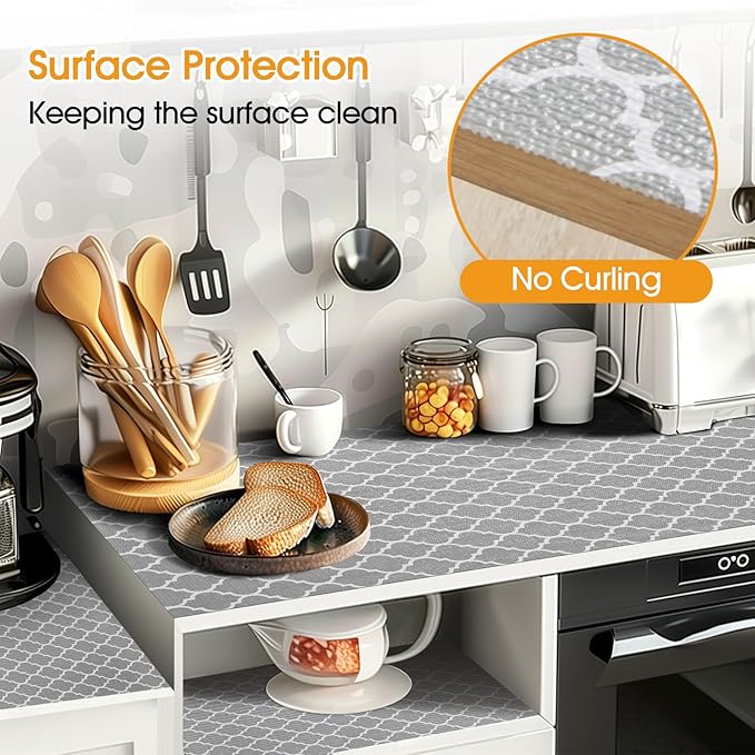 Shelf and Drawer Liner for Kitchen Cabinets Non-Adhesive, Strong Grip Non-Slip Thickened Cabinet Liners for Shelves, Waterproof Mats for Dresser Cupboard, Gray, 17 in x 10 Feet