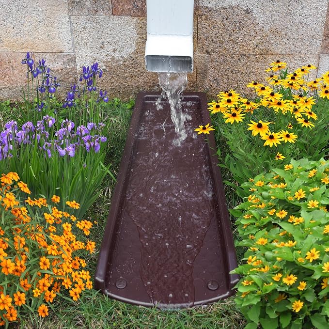 Splash Blocks for Gutters Downspouts, 24" Downspout Extensions for Rain Water Drainage, Thickened Gutter Splash Guard with Fixing Piles(1 Pack, Brown)