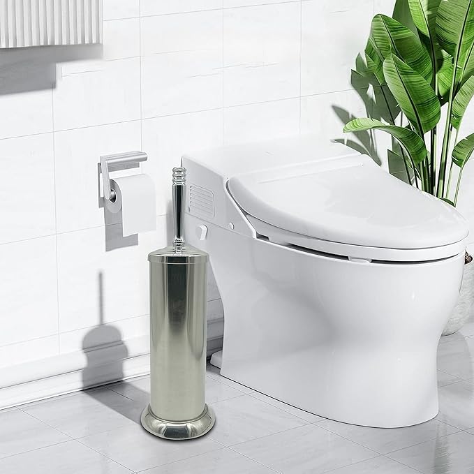 Silver Chrome Toilet Bowl Brush with Holder with Removable lastic Liner, Durable Bathroom Cleaning Tool, Bathroom Cleaner Brush for Efficient Cleaning and Hygiene