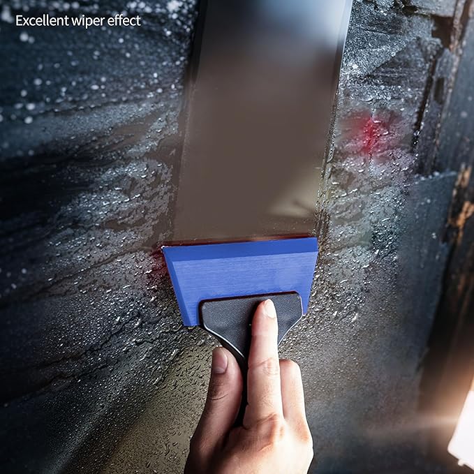 2 PCS Small Squeegee Snow Scraperor for Car,Car Window Squeegee Silicone Squeegee for Window Door Bathroom Mirror,Car Wrapping Scraper Tool (2, Blue)