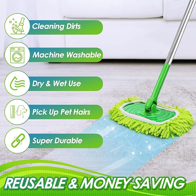 JEHONN Reusable Microfiber Mop Pads Compatible with Swiffer Sweeper, 4 Pack Dry Sweeping Cloths Cover, Washable Wet Refills for Hardwood Tile Floor Cleaning (Only Replacement Accessories)