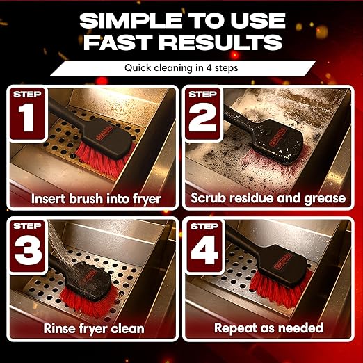 20" Deep Fryer Cleaning Brush by FryOilSaver Co., Up to 425F High Heat Resistant Pot Cleaning Brush for Kitchen Deep Fryers, Griddle, Grills, Ovens & Waffle Maker for Food Service & Restaurant - 90049