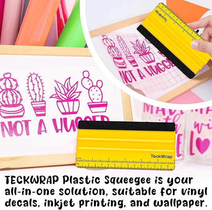 TECKWRAP Squeegee for Vinyl Felt Squeegee Scraper Tool for Decals, Inkjet Sticker Paper, and Wallpaper - 6"x2.9", Scratch-Free Application (Yellow)