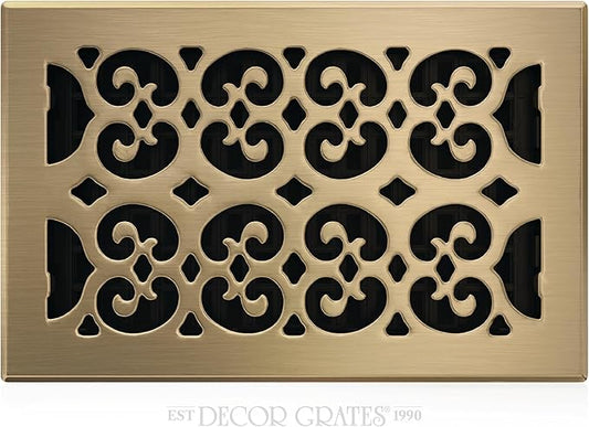 Decor Grates SPH610-A Scroll Design Floor Register, 6x10, Antique Brass Finish