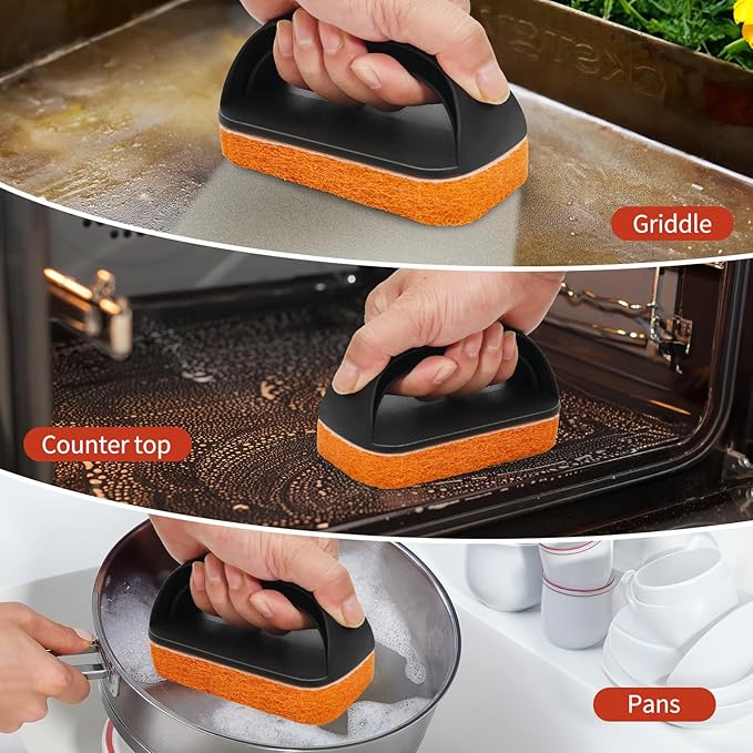 Griddle Cleaning Kit for Blackstone – Grill Stone, Non-Scratch Scouring Pads, Heavy-Duty Scraper & Ergonomic Handles – Flat Top Grill Accessories (8PCS Orange)