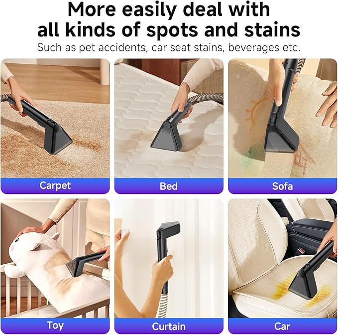 Portable Spot Cleaner Machine for Carpet and Upholstery - 18Kpa Carpet Cleaner with Dual BrushHeads, Easy Move, Cleaning Machine for Furniture, Couch, Stairs, Car and Pet Stain, White