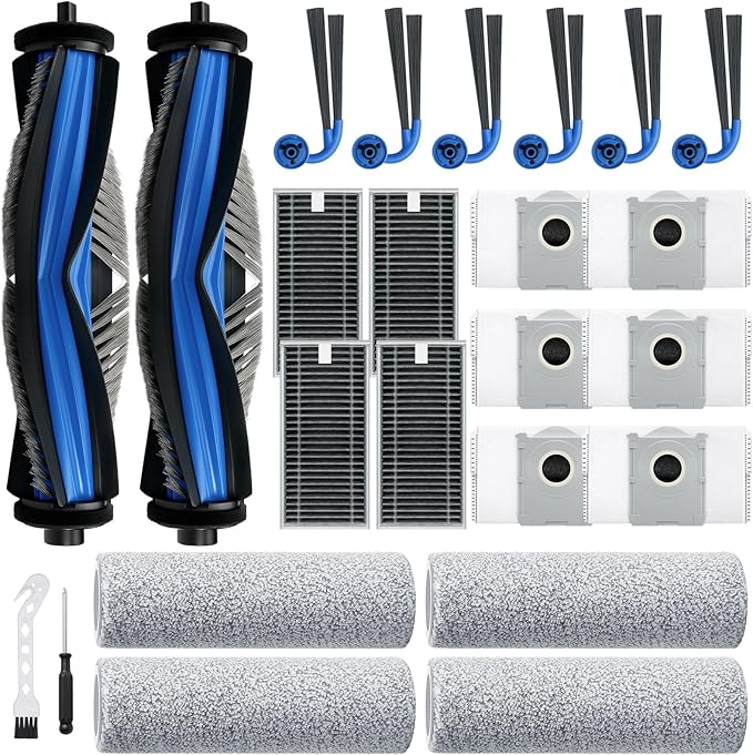 X9 Pro Omni Replacement Parts for Ecovacs Deebot X9 Pro Omni X9 Pro Robotic Vacuum Cleaner Parts with 2 Roller Brush,4 Mop,4 HEAP,6 Dust Bags,6 Side Brushes,1 Screwdrivers,1 Clean Brush