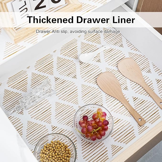 Drawer and Shelf Liner for Kitchen Cabinet,Non-Adhesive Cabinet Liner 12in x 30FT,Waterproof Shelf Paper Non-Slip Mats Cupboard Liners Contact Protect Dresser/Shelves/Table-Brown Stripes