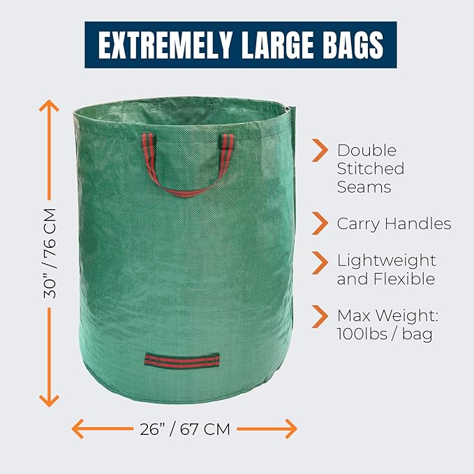 MEKKAPRO Big Gulp Lawn Bags, 3-Pack 72 gallons Heavy Duty Lawn and Leaf Bags with Reinforced Handles, Reusable Yard Waste Bags, Garden Waste Bag for Debris, Yard, Leaf Collector