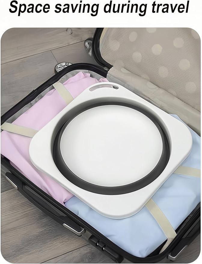 Portable Folding Wash Basin, 1.4 Gallon Lightweight Collapsible Sink, Camping Dish Tub, RV, Travel, Space-Saving and Easy to Store (Grey, 1 Pack)