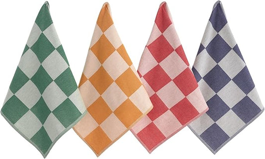 sea me at home Kitchen Towels, French Jacquard 100% Cotton Gingham Check Tea Towel Set of 4 – Soft, Absorbent & Durable Dish Towels (Vintage Checkered)