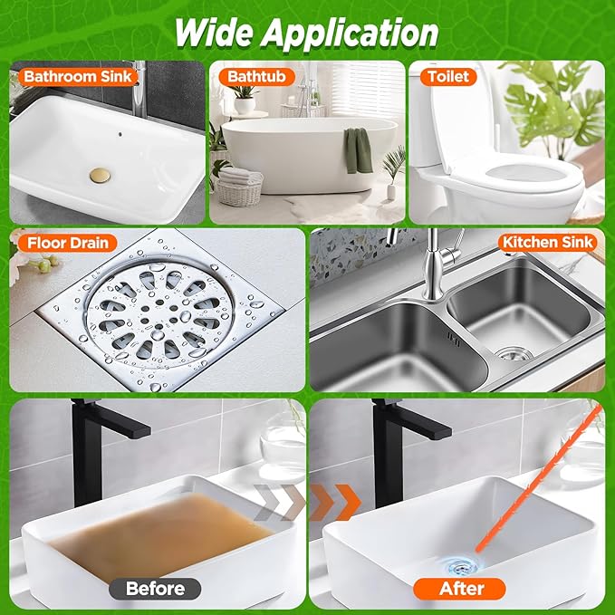 Forlivese 25 Inch Drain Snake,Drain Clog Remover,Sink Snake for Sewer Kitchen Sink Bathroom Tub Toilet Clogged Drains Relief Cleaning Tool 3 Pack