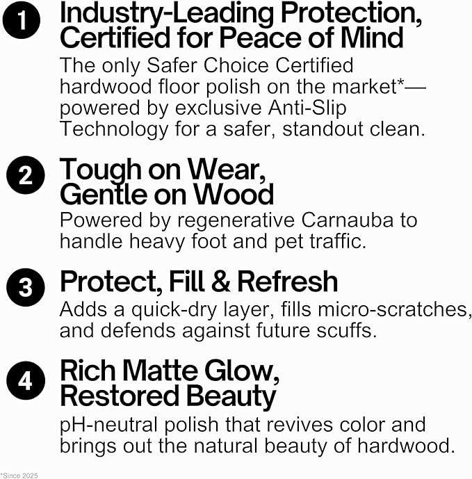 Quick Shine Hardwood Floor Luster-Polish 27oz-6pk | Plant-Derived w/Carnauba | Safer Choice, No PFAS, pH Neutral | Ready to Use Formula w/Anti-Slip Technology | Simply Squirt & Spread | Made in USA