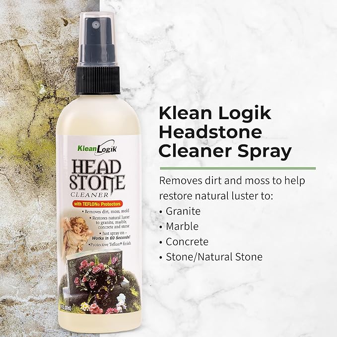 Headstone Cleaner For Graves & Memorials, Tombstone Cleaner Solution Removes Dirt & Plant Growth To Restore Natural Luster To Granite, Marble, Slate, Concrete, Limestone & Stone, 3-Pack